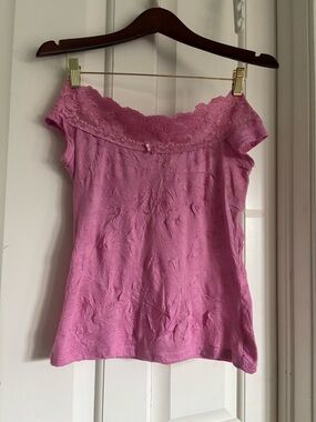 Pink Lace Trim Off-Shoulder Women's Top